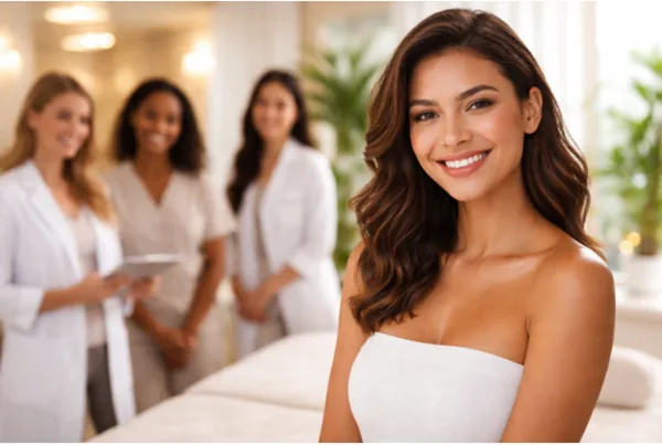 Client in conversation with a provider in the consultation room at Anima Med Spa