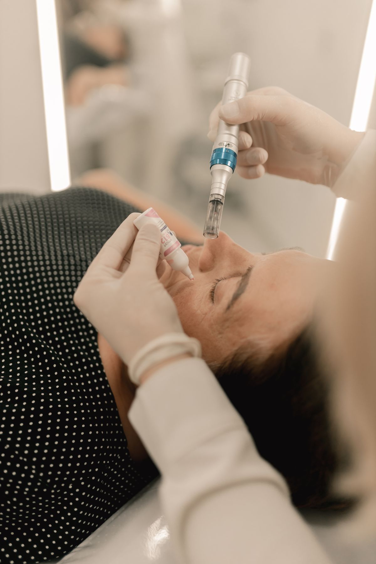 A syringe-based aesthetic procedure shown for treatment education